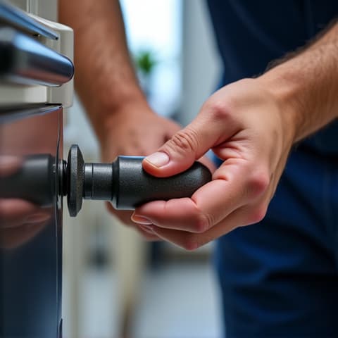 Miele washer repair Sacramento technician carefully secures floor protection before starting work, emphasizing white-glove service standards.