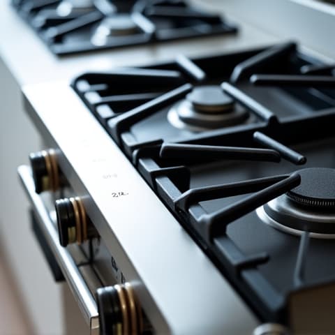 Viking range top repair by an expert technician in Sacramento. The technician is carefully inspecting and servicing the burners of a Viking professional range.