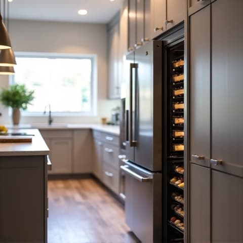 Sub-Zero wine cooler after expert repair, perfectly chills the finest vintages in a sophisticated Folsom residence