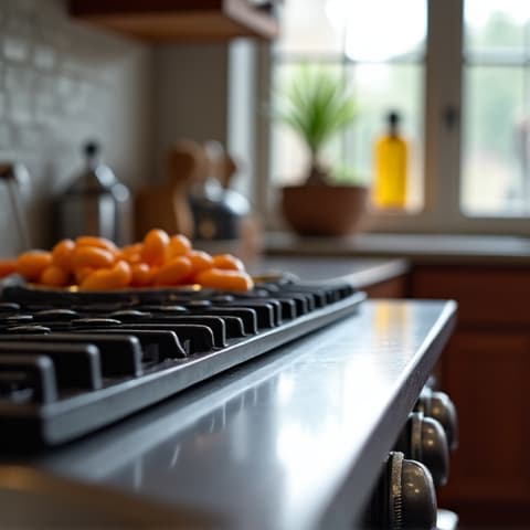 Before and after view of a Wolf range repair in Roseville, CA. A split image showing a malfunctioning Wolf range and its pristine, fully functional state after professional repair, demonstrating effective restoration.