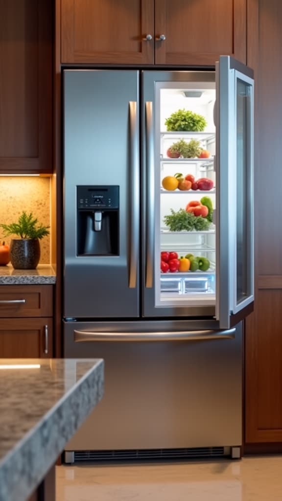 luxury kitchen with refrigerator in Sacramento home